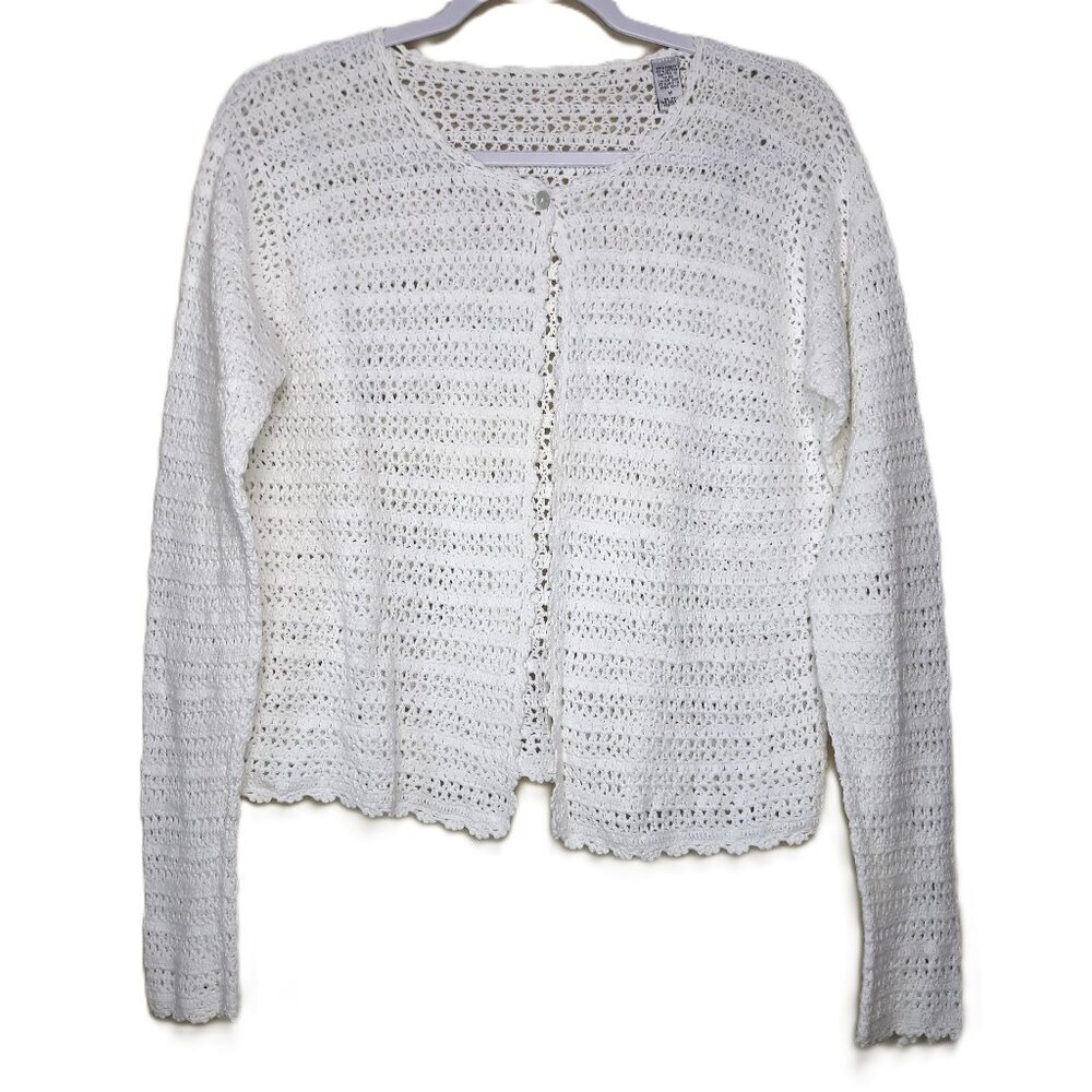 Cottagecore Cardigan Open Weave Crochet Ramie Cotton Coquette Vintage